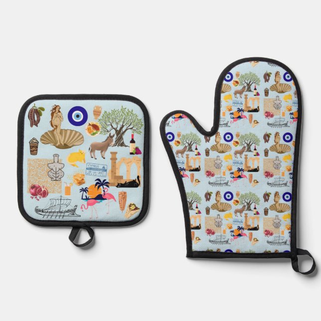 Cyprus Symbols Travel Lovers Oven Mitt & Pot Holder Set (Front)