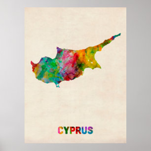 Cyprus Watercolor Map Poster