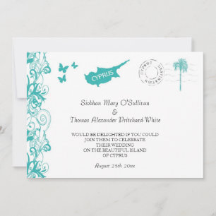 Cyprus Wedding Invitation In Aqua And White