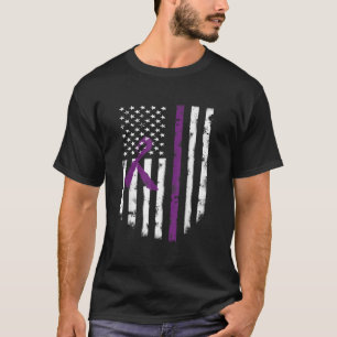 Cystic Fibrosis Awareness American Flag Purple Rib T-Shirt