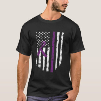 Cystic Fibrosis Awareness American Flag Purple Rib T-Shirt