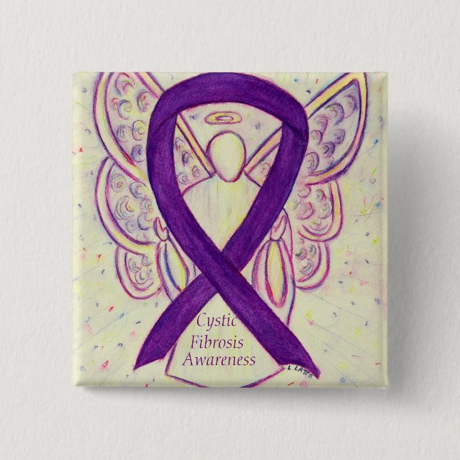 Cystic Fibrosis Awareness Angel Ribbon Art Pin (Front)