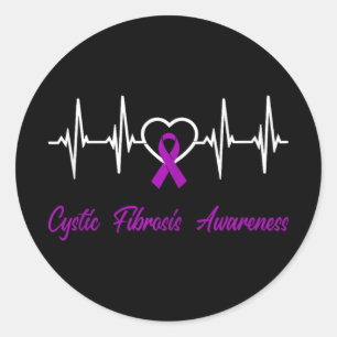 Cystic Fibrosis Awareness Heartbeat Love Purple Ri Classic Round Sticker