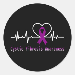 Cystic Fibrosis Awareness Heartbeat Support Purple Classic Round Sticker