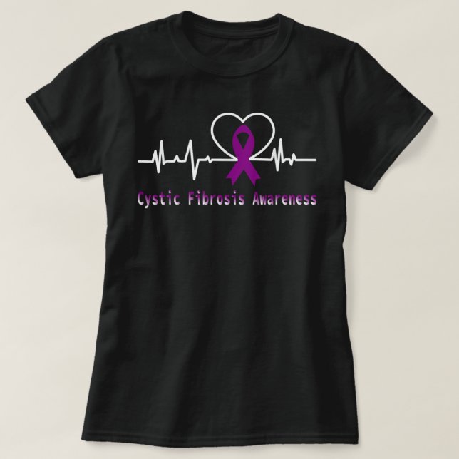 Cystic Fibrosis Awareness Heartbeat Support Purple T-Shirt (Design Front)