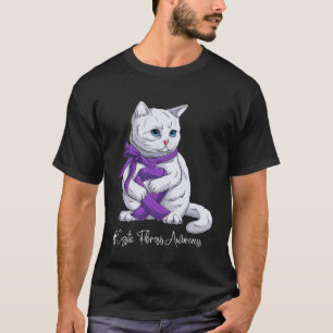 Cystic Fibrosis Awareness Month Purple Ribbon Cat T-Shirt