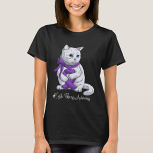 Cystic Fibrosis Awareness Month Purple Ribbon Cat T-Shirt