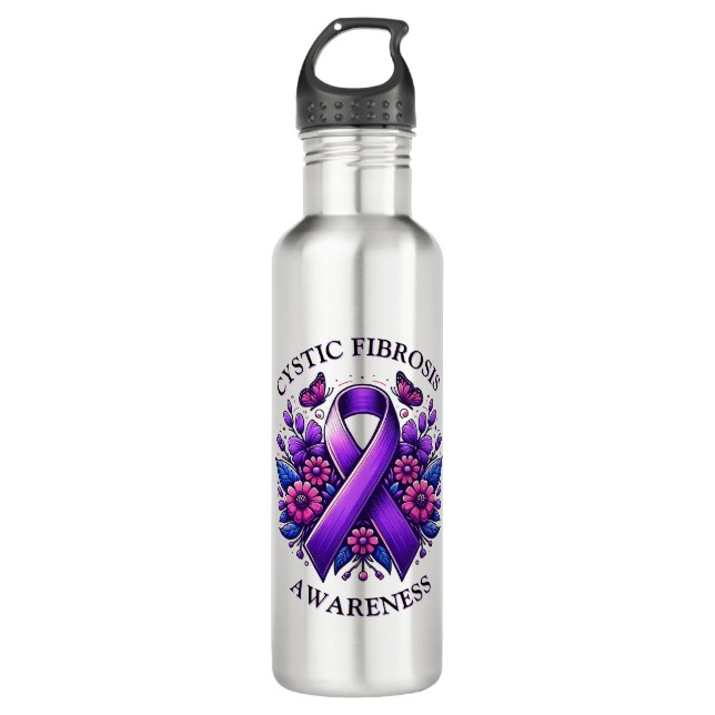 Cystic Fibrosis Awareness Ribbon 710 Ml Water Bottle (Front)