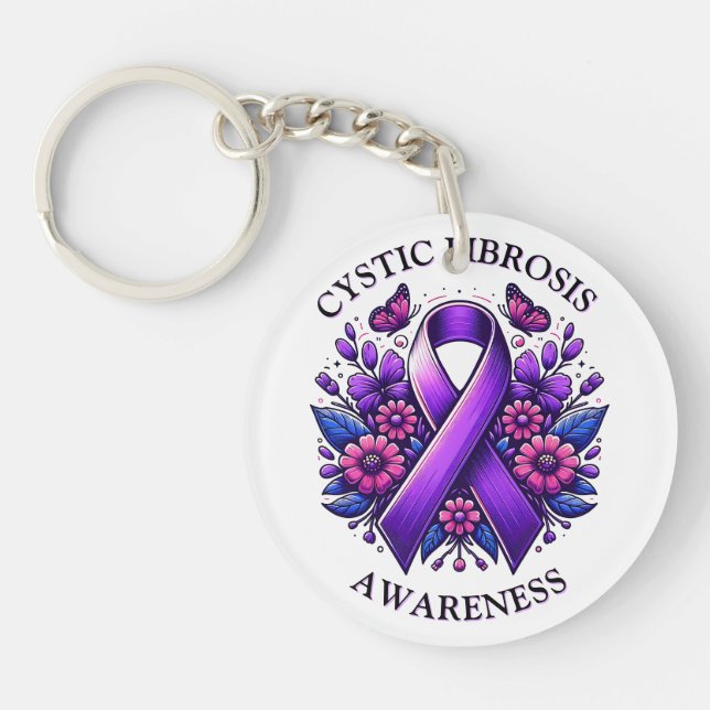 Cystic Fibrosis Awareness Ribbon Key Ring (Front)