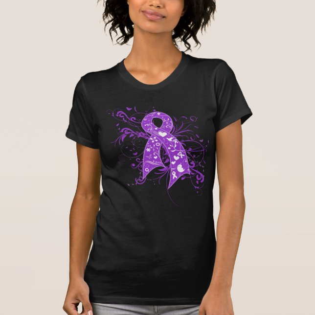 Cystic Fibrosis Floral Swirls Ribbon T-Shirt (Front)