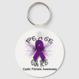 Cystic Fibrosis Peace Love Cure Butterfly 2 Key Ring