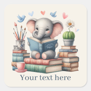 Cyte elephant book lovers add text square sticker