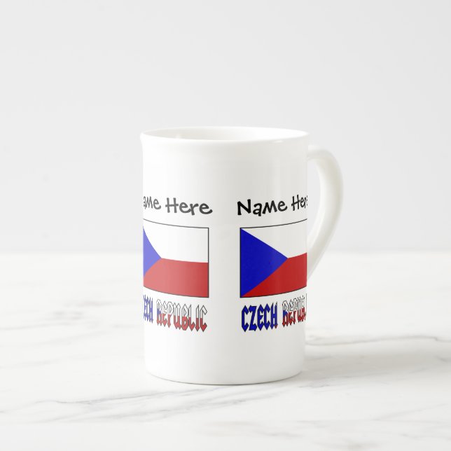 Czech and Czech Republic Flag Personalised  Bone China Mug (Front Right)
