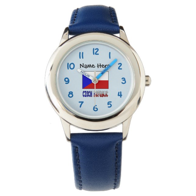 Czech and Czech Republic Flag with Your Name Watch (Front)