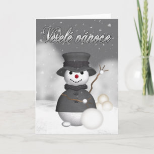 czech christmas card with modern stylish snoman