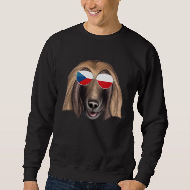 Czech Flag Afghan Hound Dog Czech Republic Pocket Sweatshirt (Front)