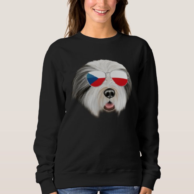 Czech Flag Bearded Collie Dog Czech Republic Pocke Sweatshirt (Front)