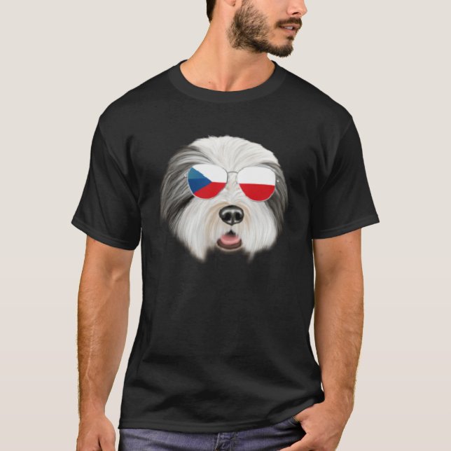 Czech Flag Bearded Collie Dog Czech Republic Pocke T-Shirt (Front)