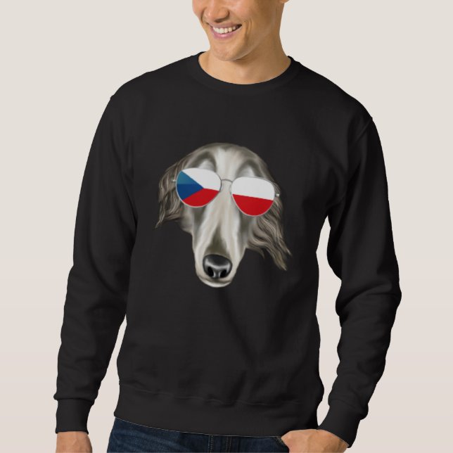 Czech Flag Borzoi Dog Czech Republic Pocket Sweatshirt (Front)