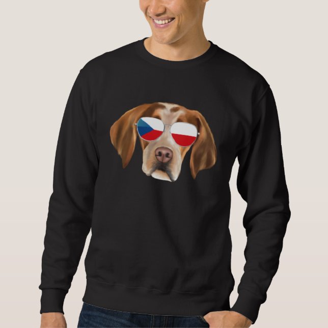 Czech Flag Brittany Dog Czech Republic Pocket Sweatshirt (Front)