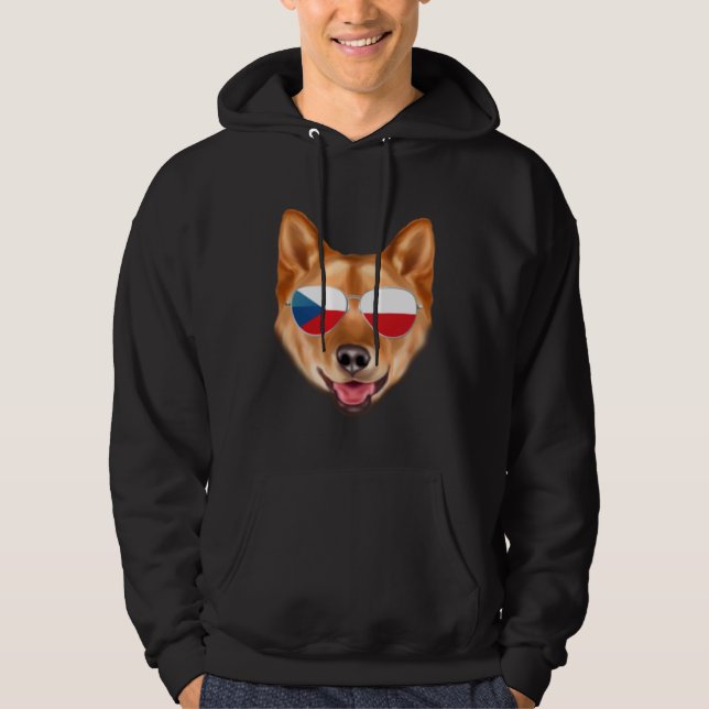 Czech Flag Finnish Spitz Dog Czech Republic Pocket Hoodie (Front)