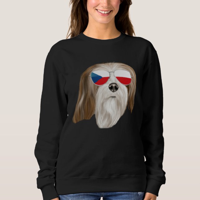 Czech Flag Lhasa Apsos Dog Czech Republic Pocket Sweatshirt (Front)