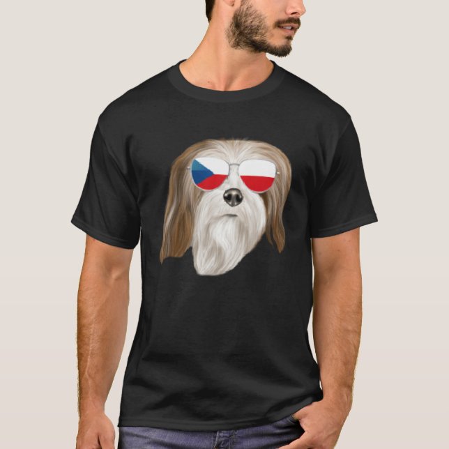 Czech Flag Lhasa Apsos Dog Czech Republic Pocket T-Shirt (Front)