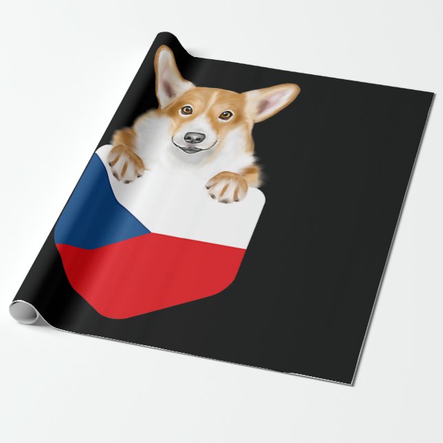 Czech Flag Pembroke Welsh Corgi Dog In Pocket Wrapping Paper (Unrolled)