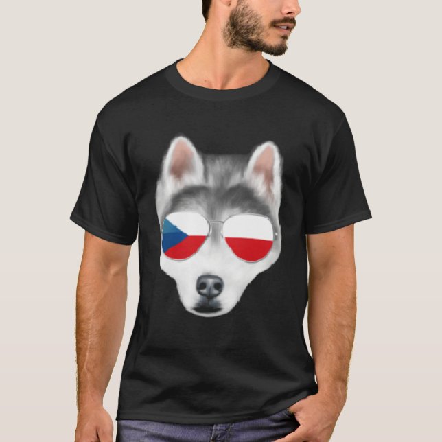 Czech Flag Siberian Husky Dog Czech Republic Pocke T-Shirt (Front)