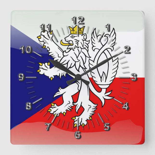Czech glossy flag square wall clock (Front)