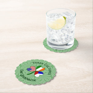 Czech Ireland USA Shamrock Flag Personalised  Paper Coaster