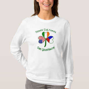 Czech Irish USA Flags Shamrock Personalised  T-Shirt