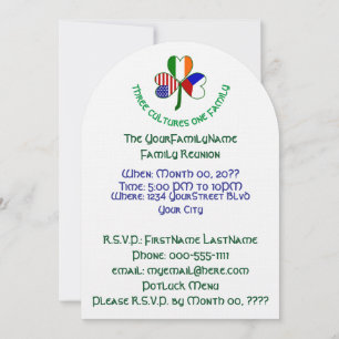 Czech Irish USA Shamrock Family Reunion Invitation