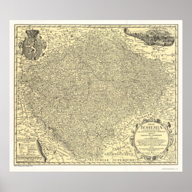 Czech Map Print, Vintage Bohemia Plan, Wall Art (Front)