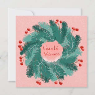 Czech Merry Christmas wreath Invitation