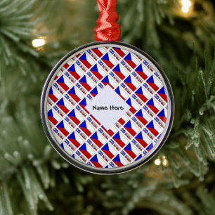 Czech Republic and Czech Flag Tiled Personalised  Metal Ornament