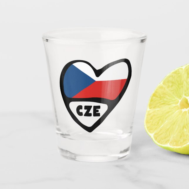 Czech Republic Country Code Flag Heart, CZE Shot Glass (Front)