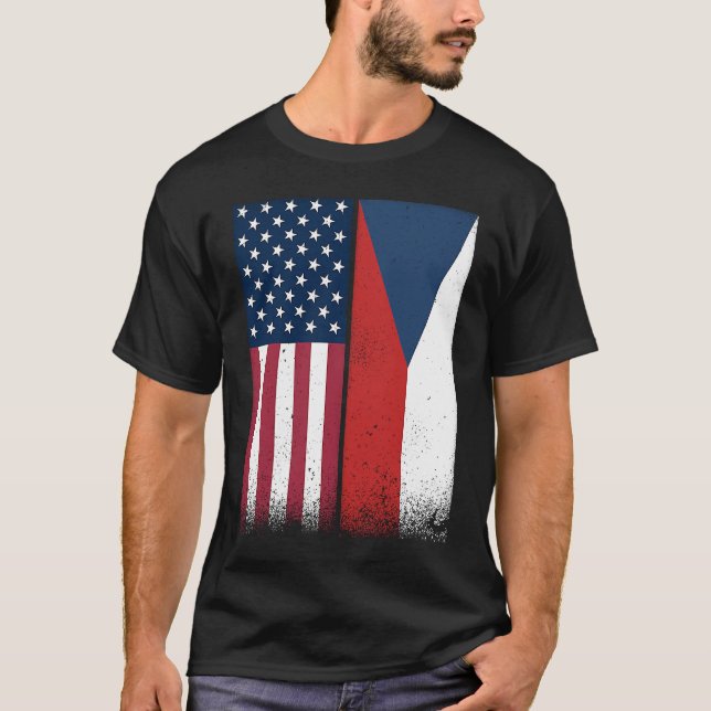 Czech Republic  Czech American Flags Proud USA T-Shirt (Front)