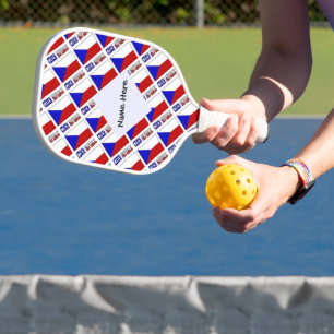 Czech Republic Czech Flag Tiled Black Personalised Pickleball Paddle