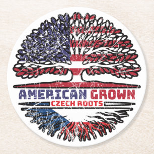 Czech Republic Czech US American USA United States Round Paper Coaster