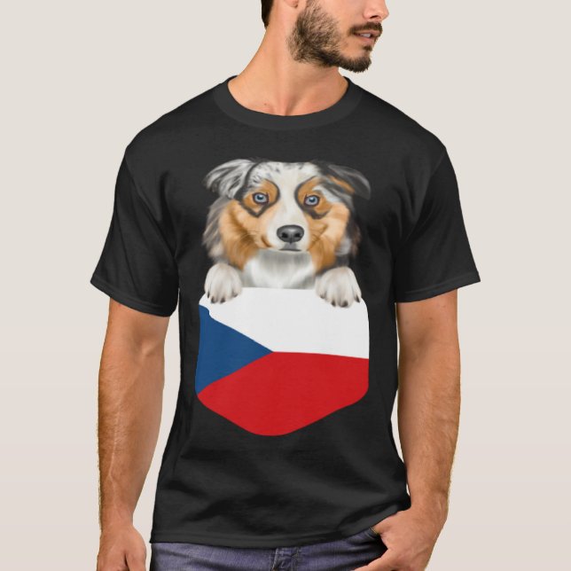 Czech Republic Flag Australian Shepherd Dog In Poc T-Shirt (Front)