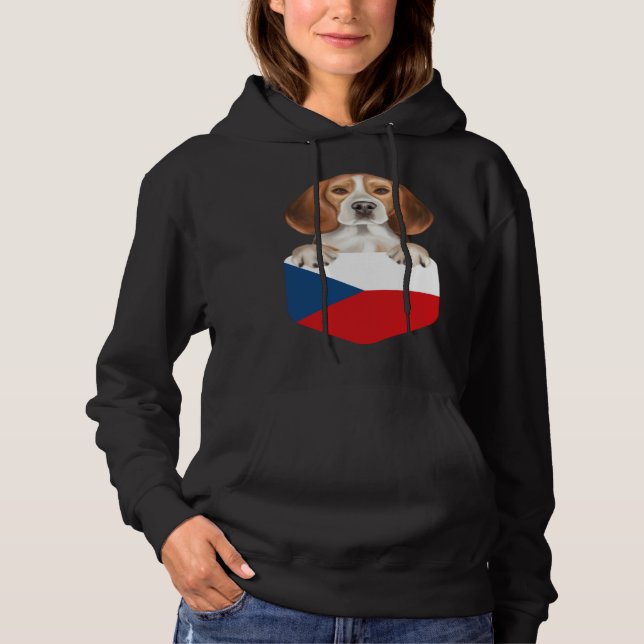 Czech Republic Flag Beagle Dog In Pocket Hoodie (Front)