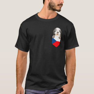 Czech Republic Flag Bearded Collie Dog In Pocket T-Shirt
