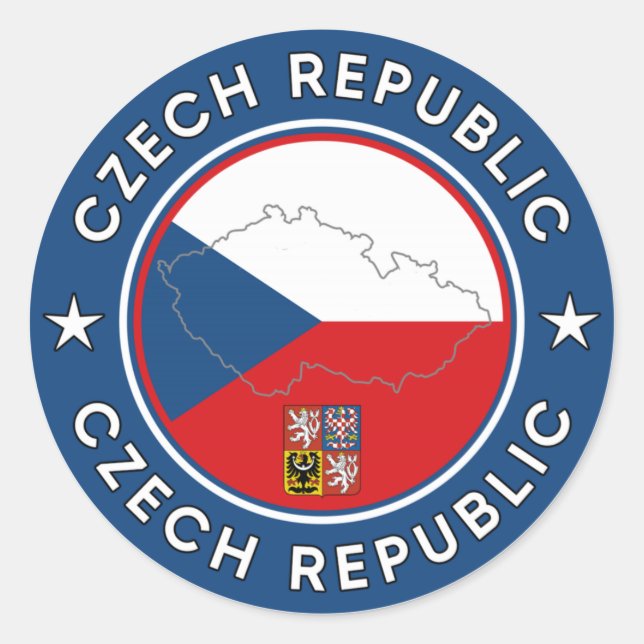 Czech Republic Flag, Map & Emblem Classic Round Sticker (Front)