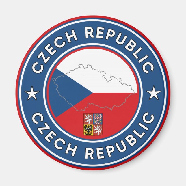 Czech Republic Flag, Map & Emblem Magnet (Front)