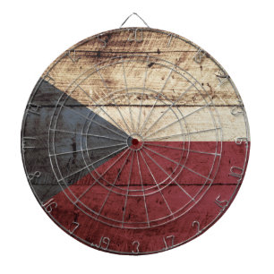 Czech Republic Flag on Old Wood Grain Dartboard