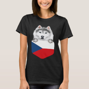 Czech Republic Flag Siberian Husky Dog In Pocket T-Shirt