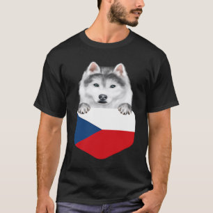Czech Republic Flag Siberian Husky Dog In Pocket T-Shirt