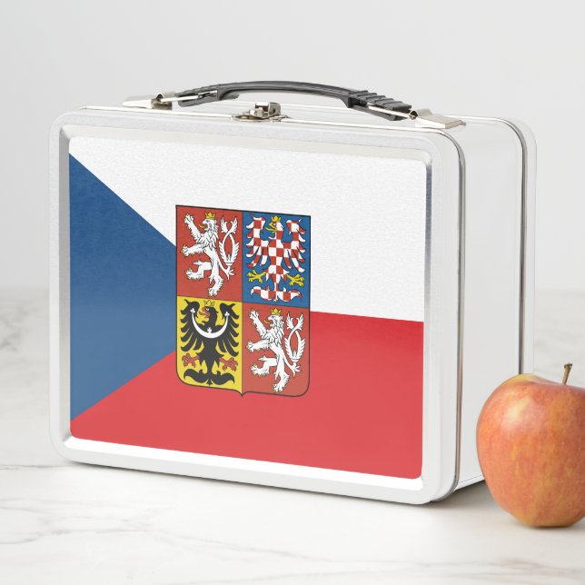 Czech Republic flag with coat of arms superimposed Metal Lunch Box (In Situ)