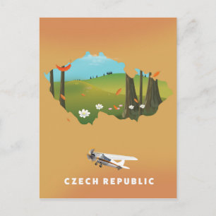 Czech republic map Illustrated print poster. Postcard